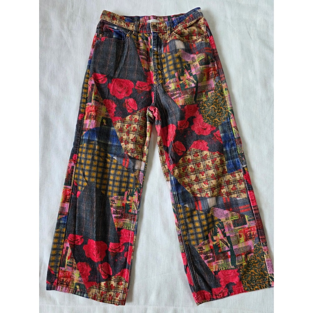 BDG High & Wide Patchwork Corduroy Pants Multicolor Floral Plaid Sz 30 Indie Y2K - Picture 2 of 8